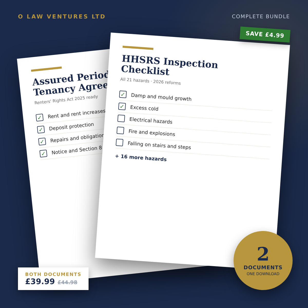 Complete bundle: tenancy agreement and HHSRS inspection checklist, save £4.99