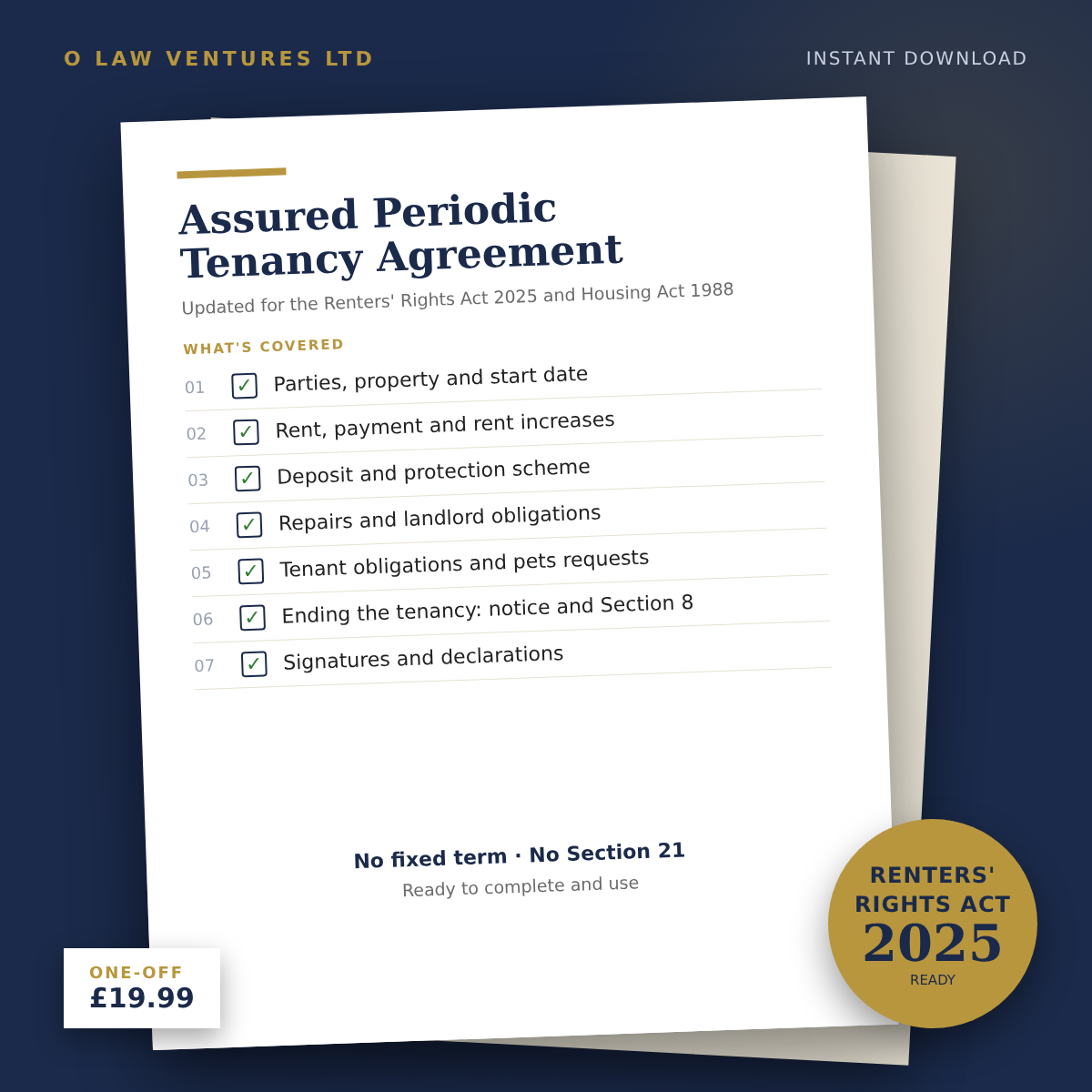Assured Periodic Tenancy Agreement updated for the Renters' Rights Act 2025